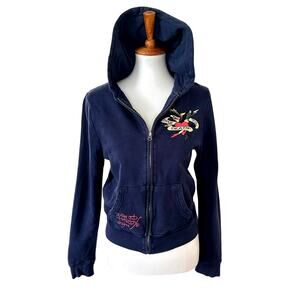 Ed Hardy by Christian Audigier Vintage Navy Zip Hoodie Tattoo Graphic XS/S